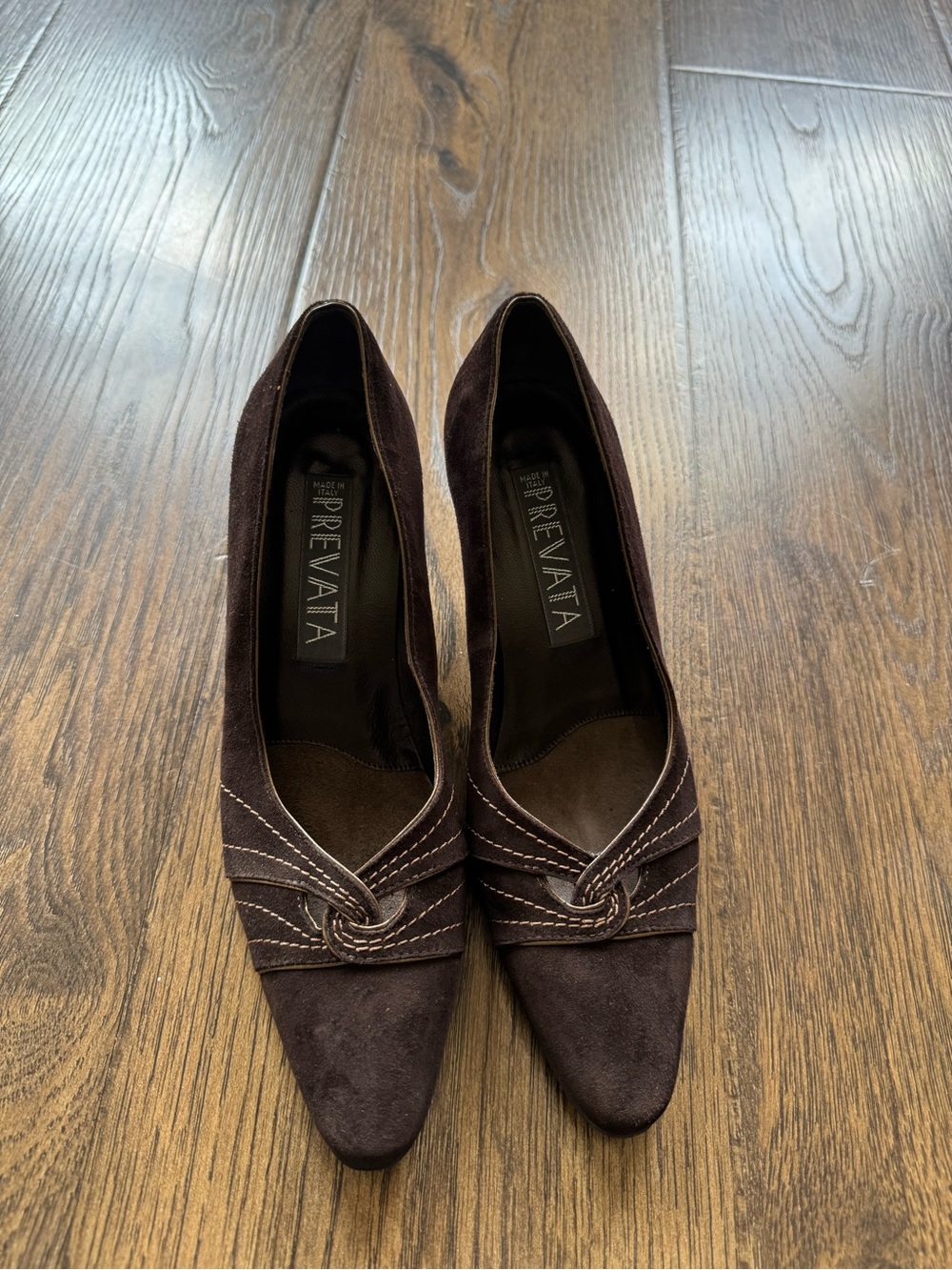 Prevata Dark Brown Suede Pointed Toe Knot Pumps